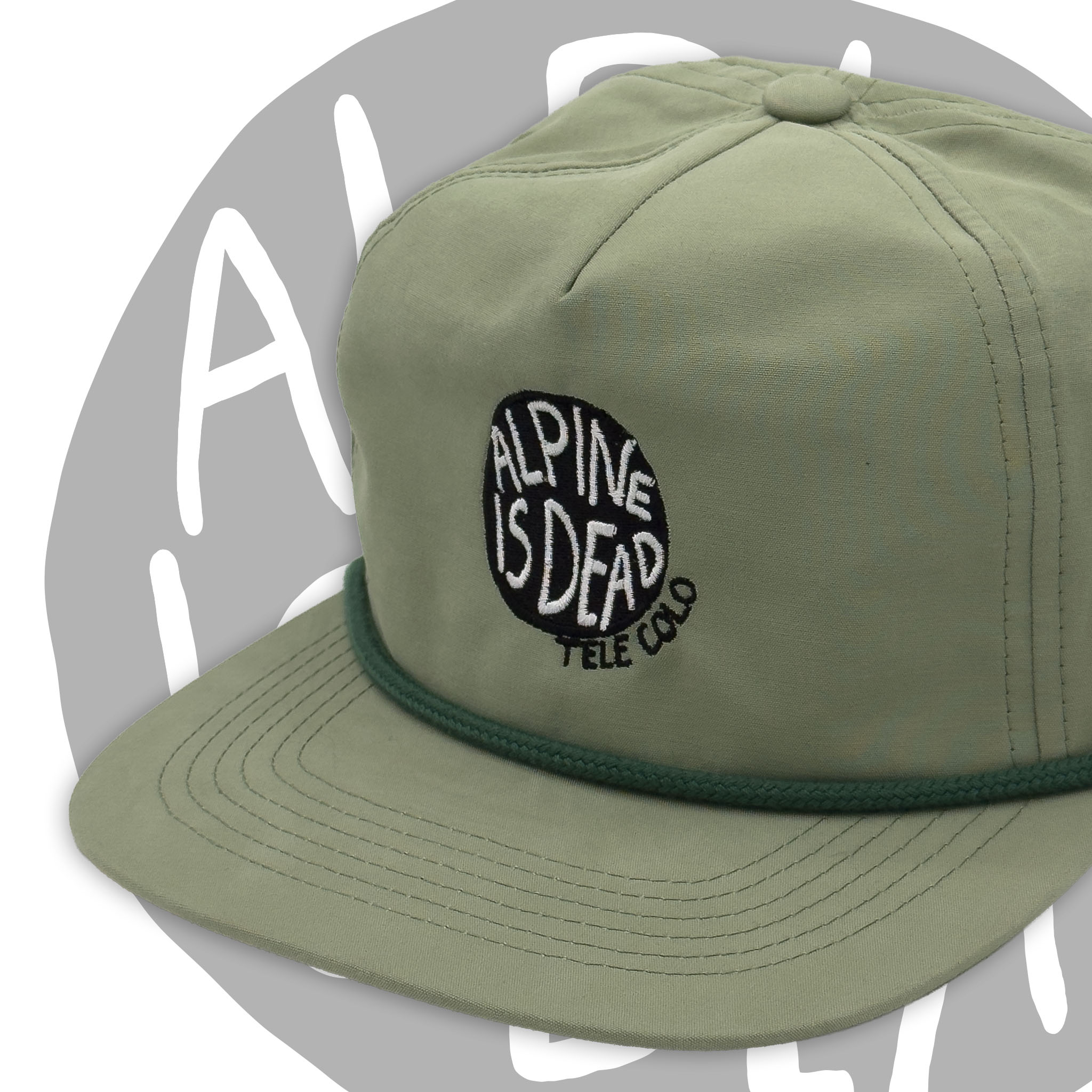 AlpineisDead_Olympic5panel_UnstructuredHat_Angle_Olive_TELECOLO.jpg