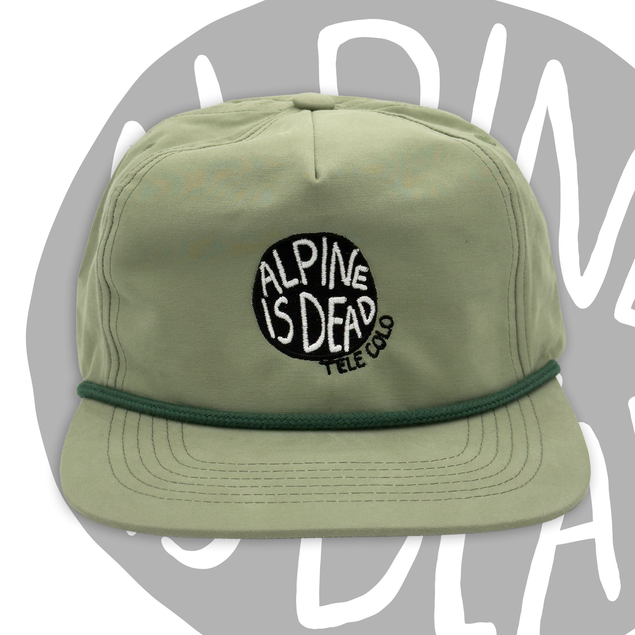 AlpineisDead_Olympic5panel_UnstructuredHat_Front_Olive_TELECOLO.jpg