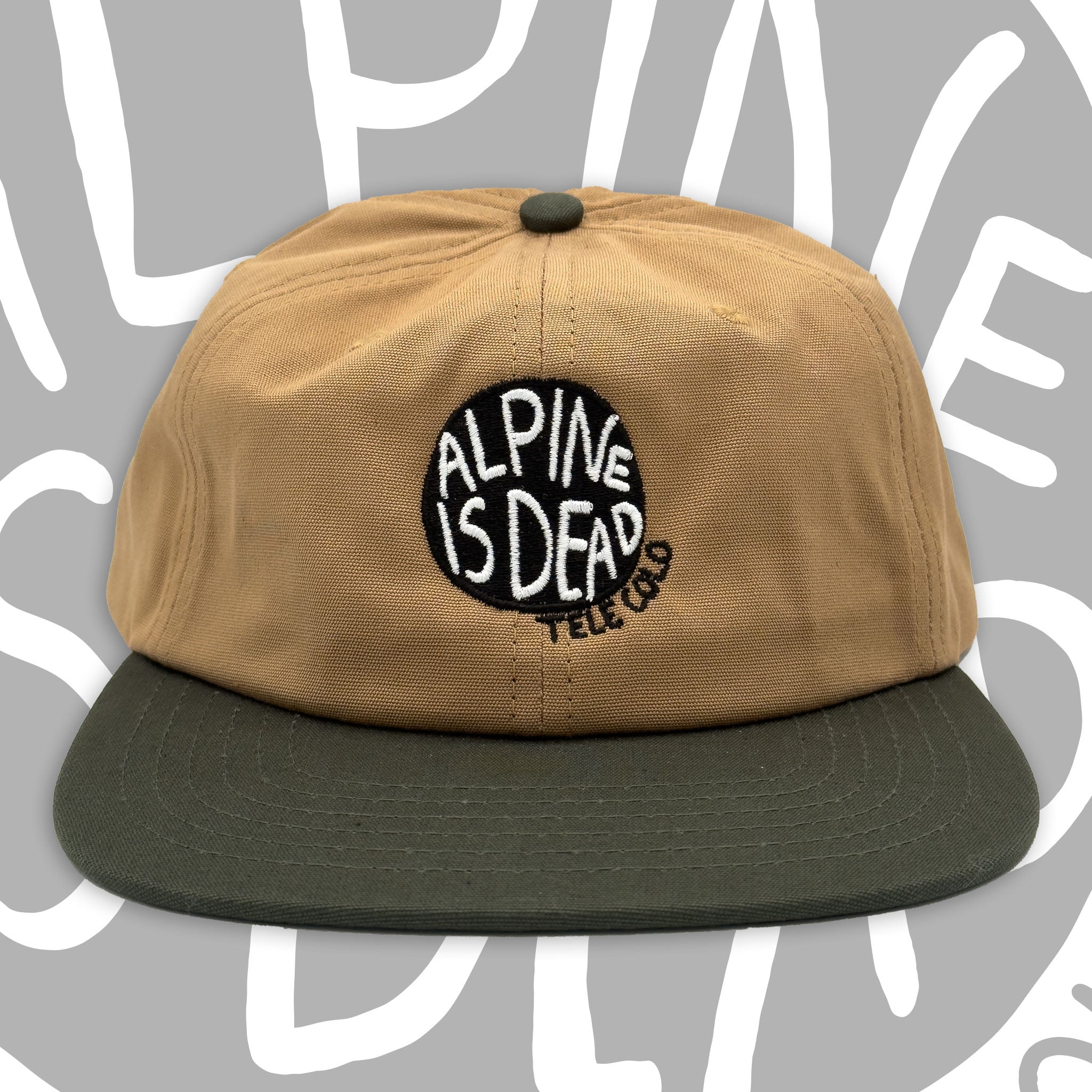 AlpineisDead_TwoTone_UnstructuredHat_Front_Khaki_TELECOLO.jpg