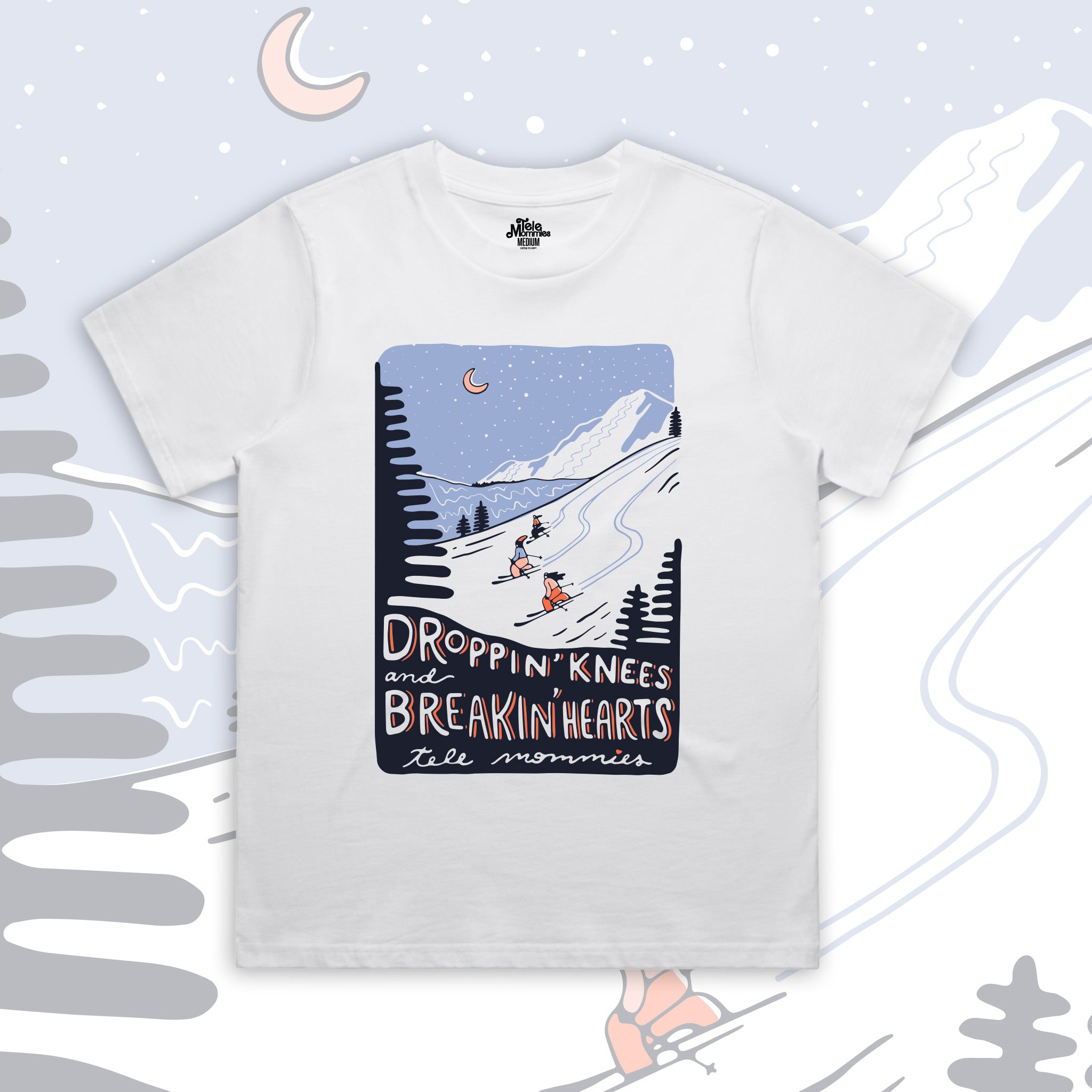 TeleMommies_BreakinHearts_Tele_Colo_t-shirt_telemark_front_white_womens.jpg